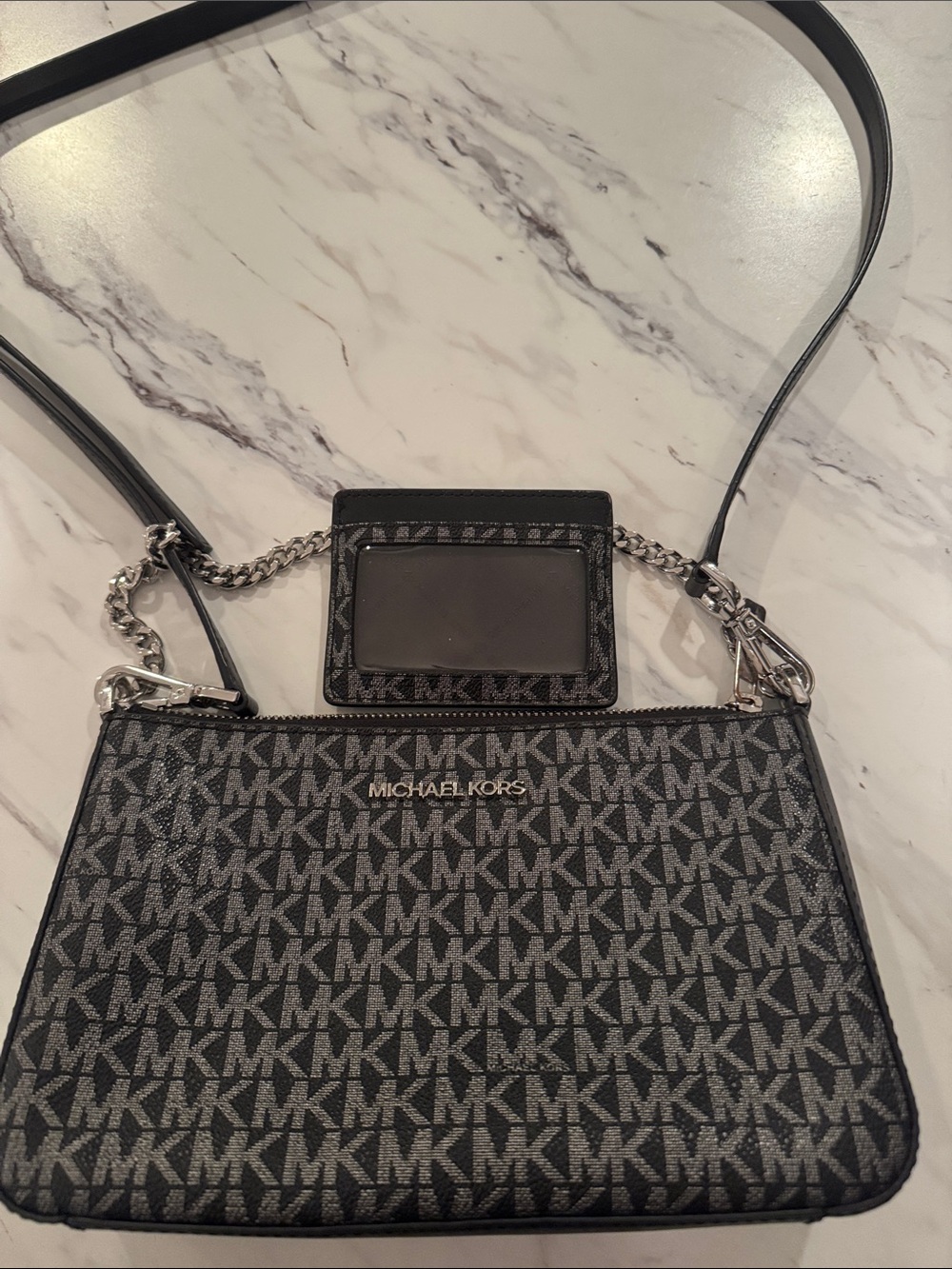 MICHAEL KORS Black and Gray MK Logo Crossbody with ID Holder